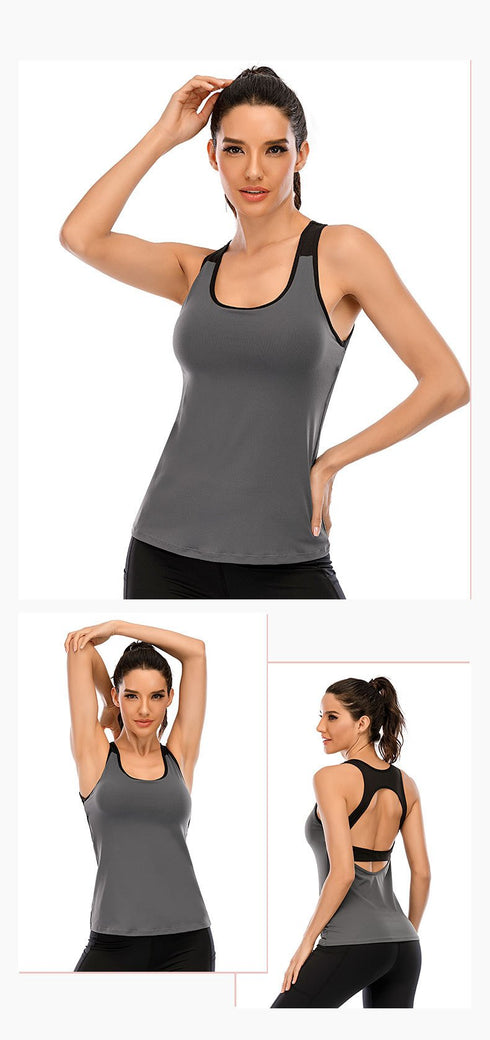 Two-in-one long  Yoga Vest Hollow Back Vest Soft Slim Yoga Suit